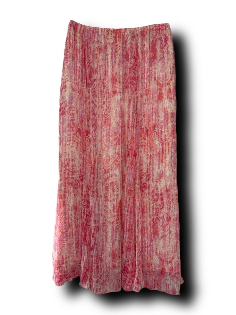 Ruby Rd Pink and Orange Tie Dye Crinkle Pleated Boho Hippie Maxi  Skirt